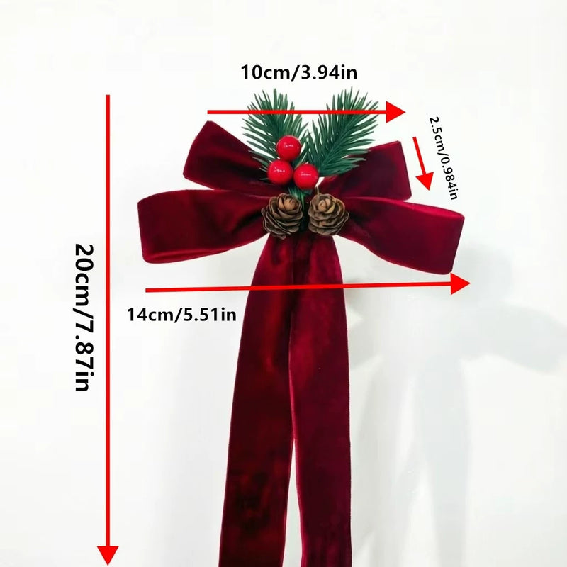 Velvet Christmas Bow Ornaments, Holiday Decorations with Bells (7" Length) - Tree, Door, Gift & Party Decor