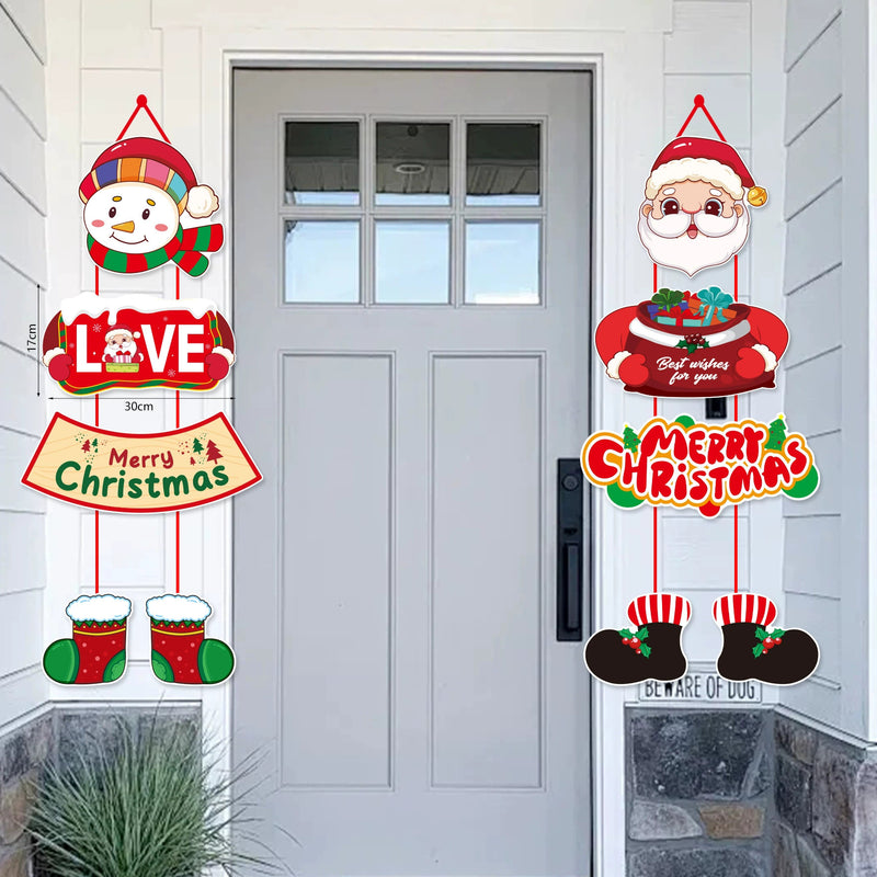 Christmas Door Hanging Decor - Santa, Snowman & Holiday Greenery Set (8"-12"), Realistic Faux Evergreen for Home, Wedding & Retail Displays