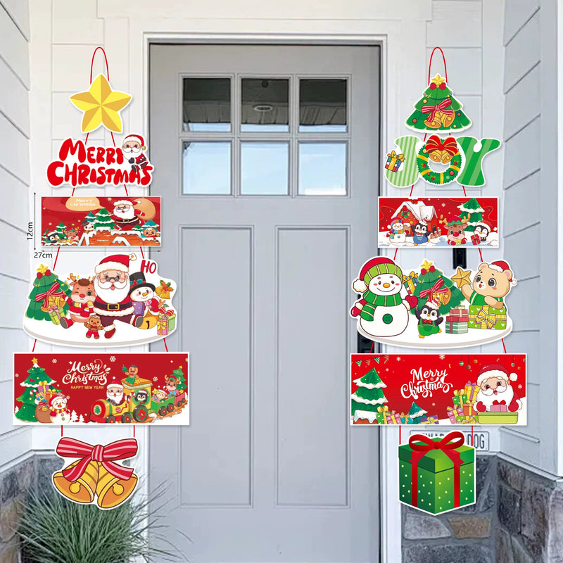 Christmas Door Hanging Decor - Santa, Snowman & Holiday Greenery Set (8"-12"), Realistic Faux Evergreen for Home, Wedding & Retail Displays