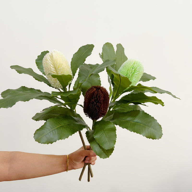 Artificial Protea Flower Stem, 22" Real-Touch Faux Banksia, Lifelike Greenery for Vases, Wedding Centerpieces & Home Decor