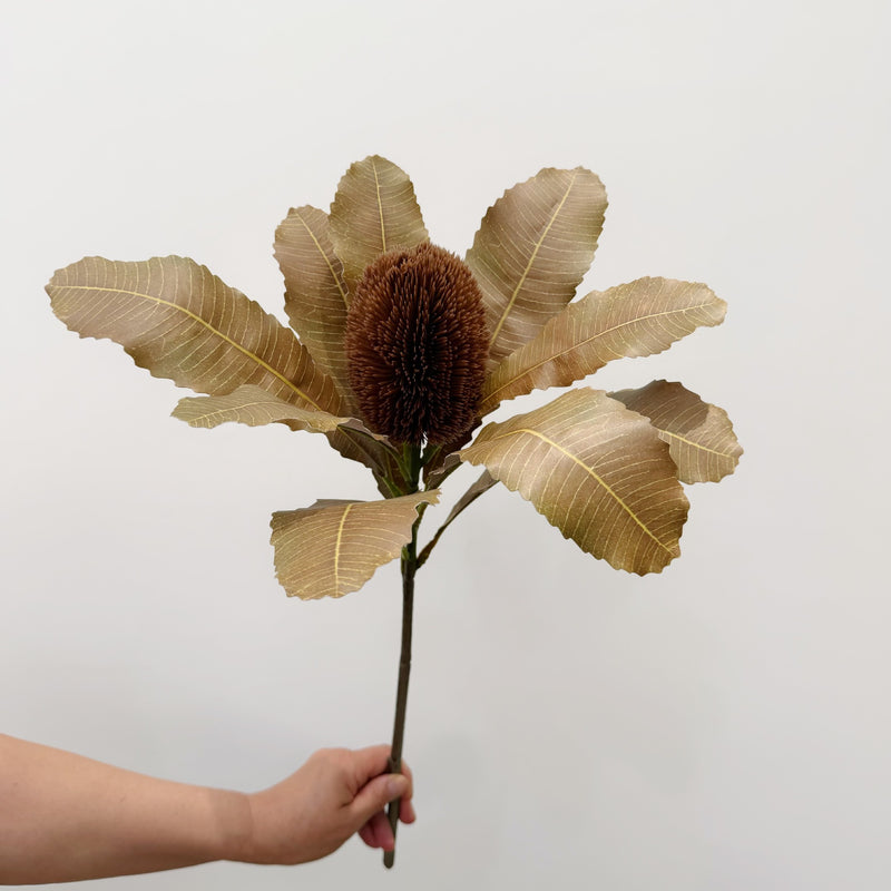 Artificial Protea Flower Stem, 22" Real-Touch Faux Banksia, Lifelike Greenery for Vases, Wedding Centerpieces & Home Decor