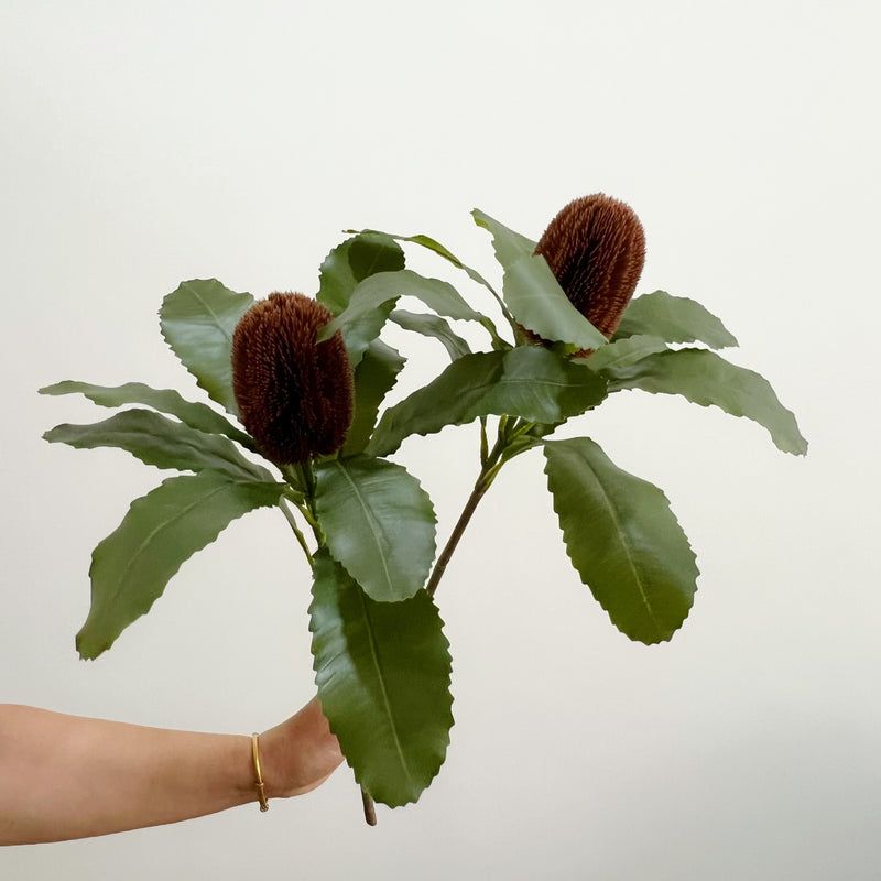 Artificial Protea Flower Stem, 22" Real-Touch Faux Banksia, Lifelike Greenery for Vases, Wedding Centerpieces & Home Decor