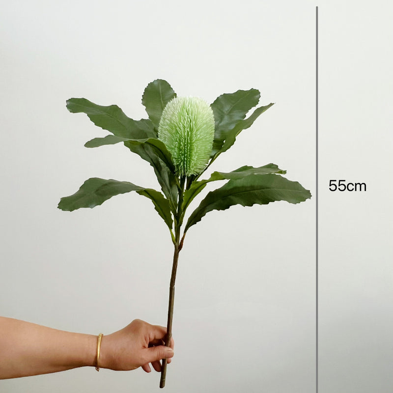 Artificial Protea Flower Stem, 22" Real-Touch Faux Banksia, Lifelike Greenery for Vases, Wedding Centerpieces & Home Decor
