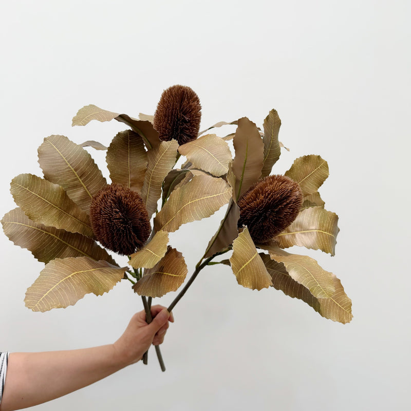 Artificial Protea Flower Stem, 22" Real-Touch Faux Banksia, Lifelike Greenery for Vases, Wedding Centerpieces & Home Decor