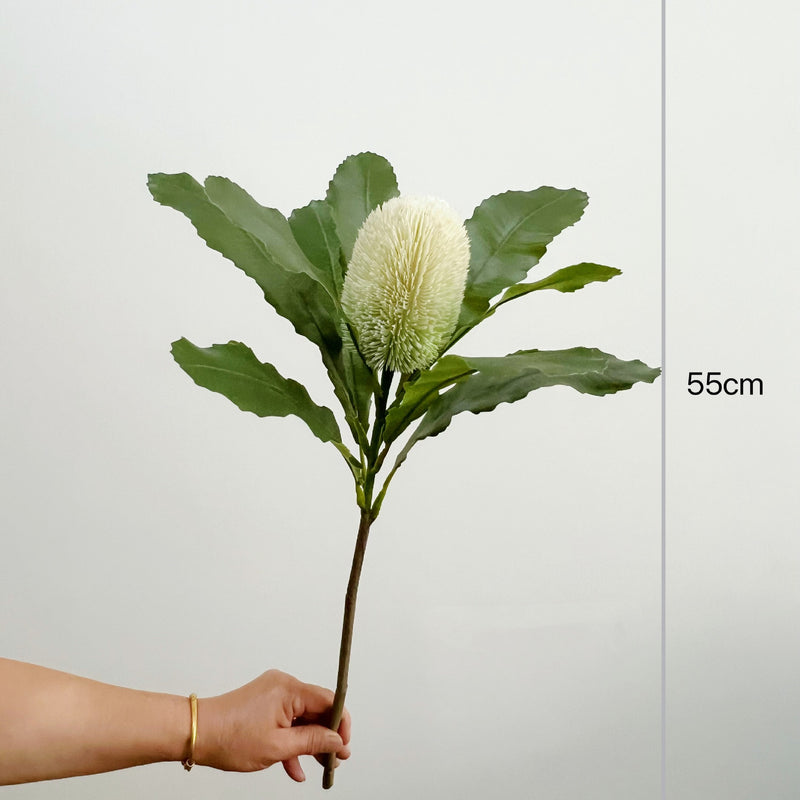 Artificial Protea Flower Stem, 22" Real-Touch Faux Banksia, Lifelike Greenery for Vases, Wedding Centerpieces & Home Decor