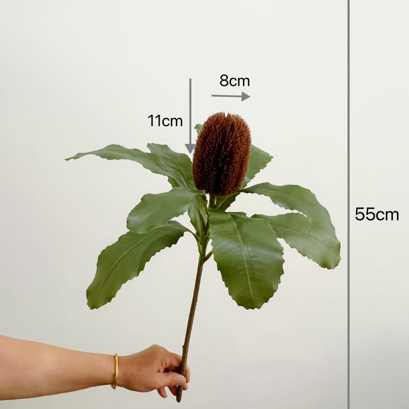 Artificial Protea Flower Stem, 22" Real-Touch Faux Banksia, Lifelike Greenery for Vases, Wedding Centerpieces & Home Decor