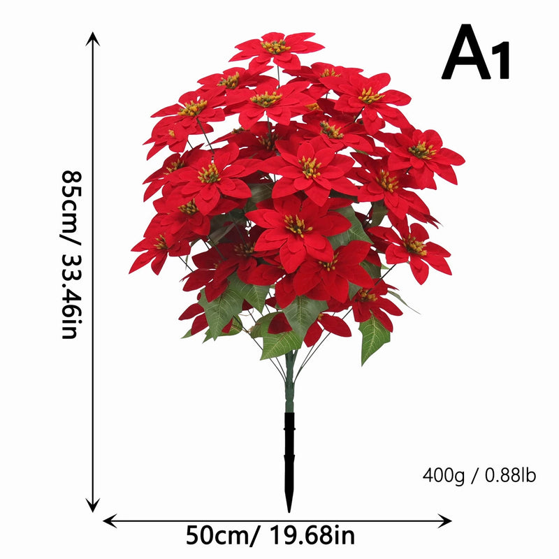 Artificial Poinsettia Stems, 35" Tall, 48 Real-Touch Flower Heads, Christmas Holiday Decor, Wedding & Home Arrangements, Bulk Florist Supplies