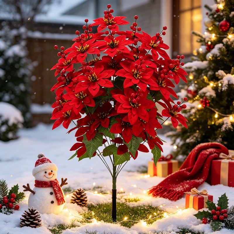 Artificial Poinsettia Stems, 35" Tall, 48 Real-Touch Flower Heads, Christmas Holiday Decor, Wedding & Home Arrangements, Bulk Florist Supplies