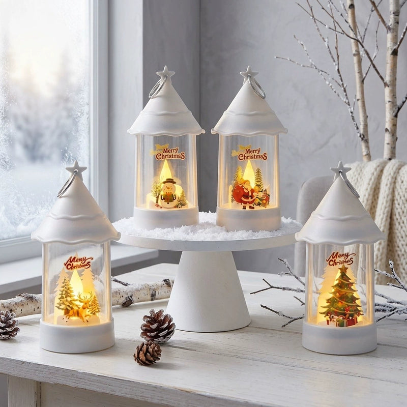 Christmas Tree LED Candle Lantern, 6" H x 3" W, Battery-Operated Flameless Night Light, Holiday Home Decor, Wedding & Party Centerpiece (6 Styles)