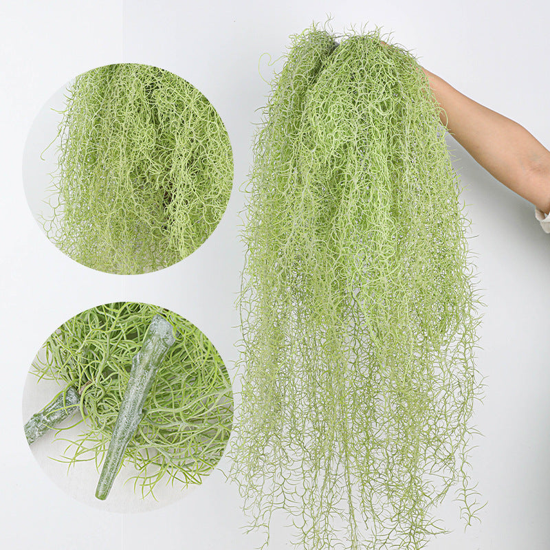 Artificial Spanish Moss (Tillandsia Usneoides) Hanging Greenery, 35" Long Real-Touch Plastic Stems, 2-Pack – for Home Decor, Wedding Arrangements, Window Displays & Boho Planters