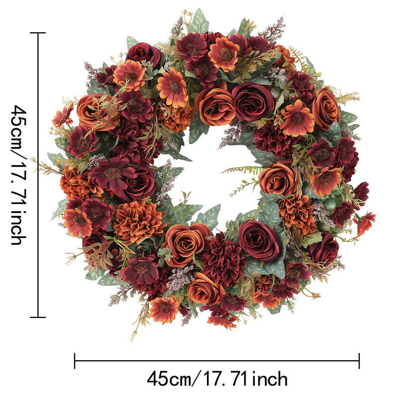 Real-Touch Peony Fall Wreath, 18" Mixed Material Floral Ring, Home Decor - Wedding - Seasonal - Front Door - DIY Arrangements