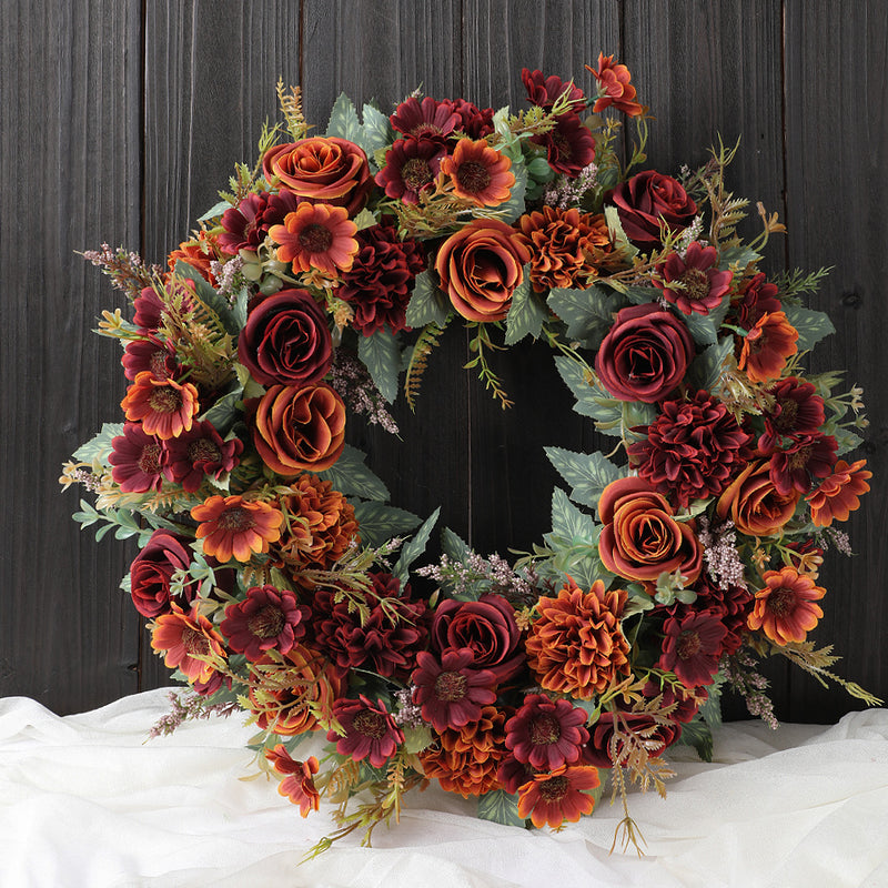 Real-Touch Peony Fall Wreath, 18" Mixed Material Floral Ring, Home Decor - Wedding - Seasonal - Front Door - DIY Arrangements