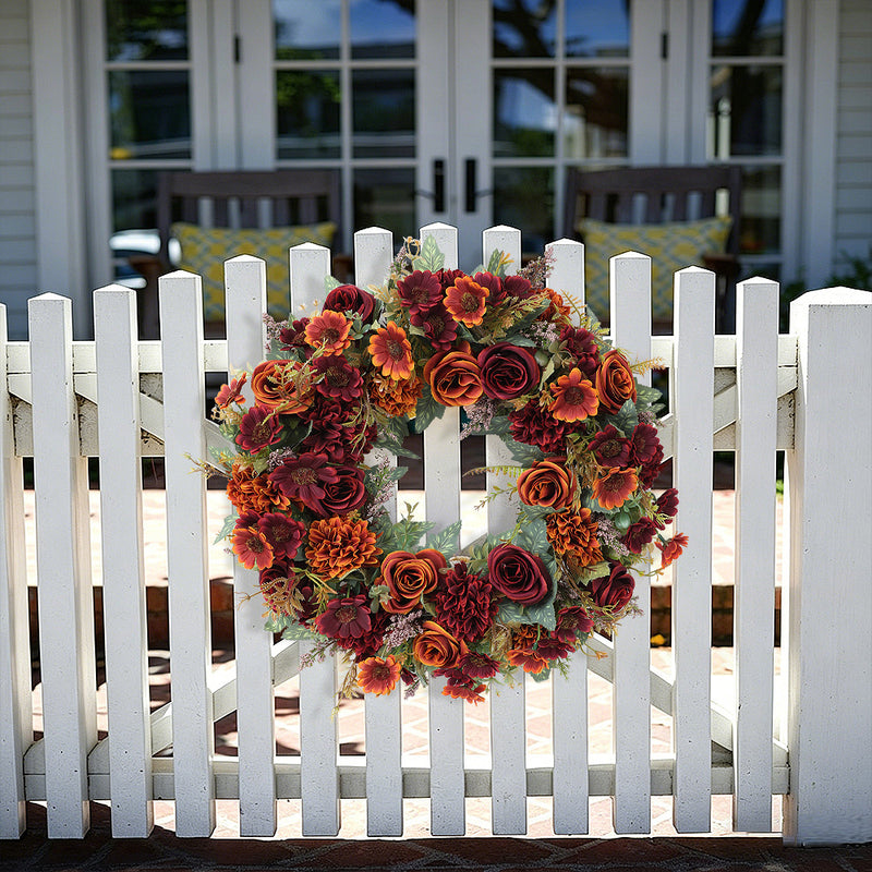 Real-Touch Peony Fall Wreath, 18" Mixed Material Floral Ring, Home Decor - Wedding - Seasonal - Front Door - DIY Arrangements
