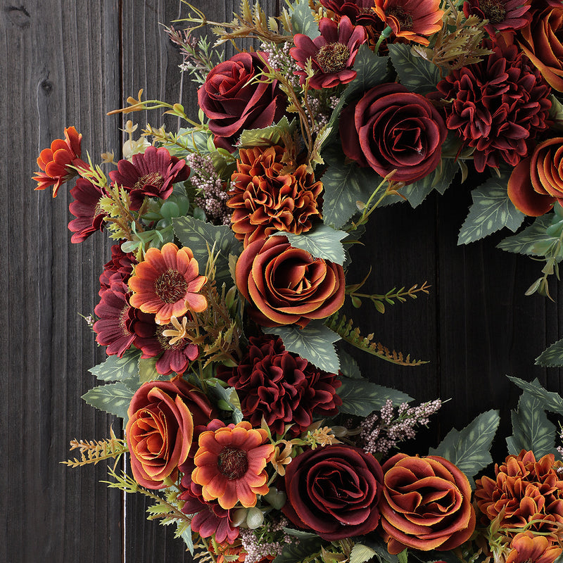 Real-Touch Peony Fall Wreath, 18" Mixed Material Floral Ring, Home Decor - Wedding - Seasonal - Front Door - DIY Arrangements