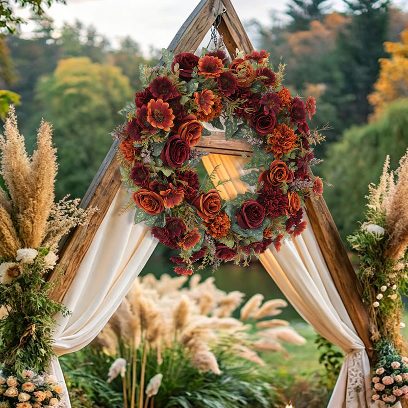 Real-Touch Peony Fall Wreath, 18" Mixed Material Floral Ring, Home Decor - Wedding - Seasonal - Front Door - DIY Arrangements