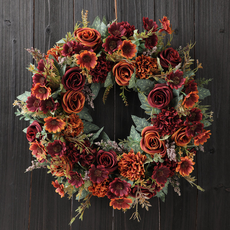 Real-Touch Peony Fall Wreath, 18" Mixed Material Floral Ring, Home Decor - Wedding - Seasonal - Front Door - DIY Arrangements