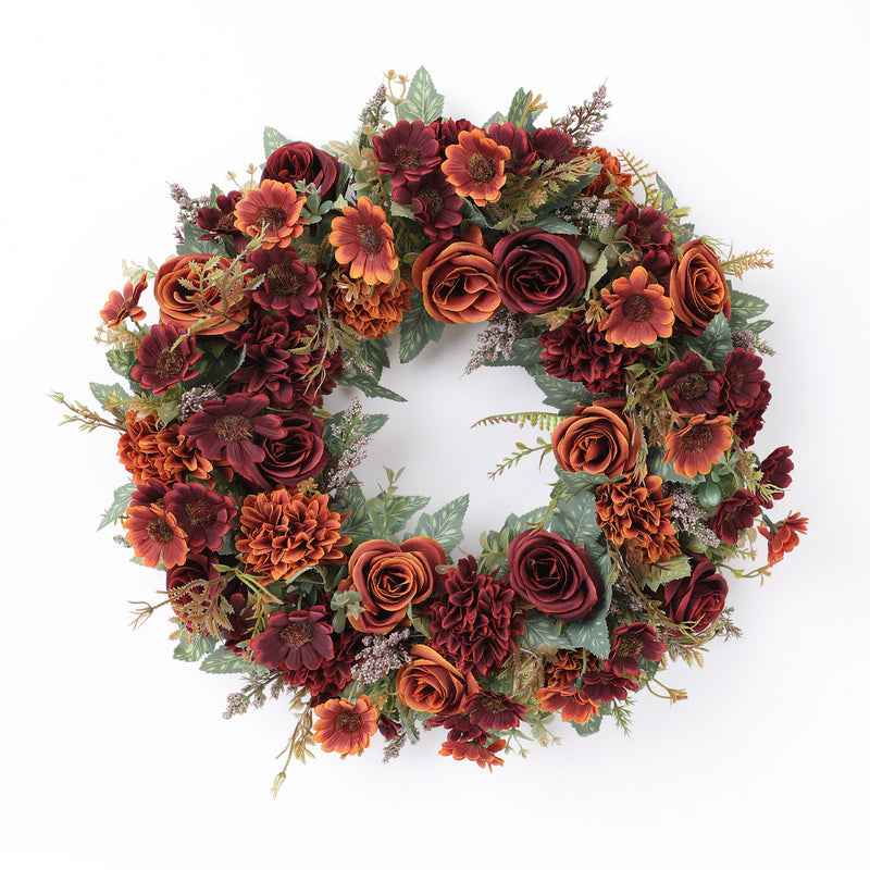 Real-Touch Peony Fall Wreath, 18" Mixed Material Floral Ring, Home Decor - Wedding - Seasonal - Front Door - DIY Arrangements