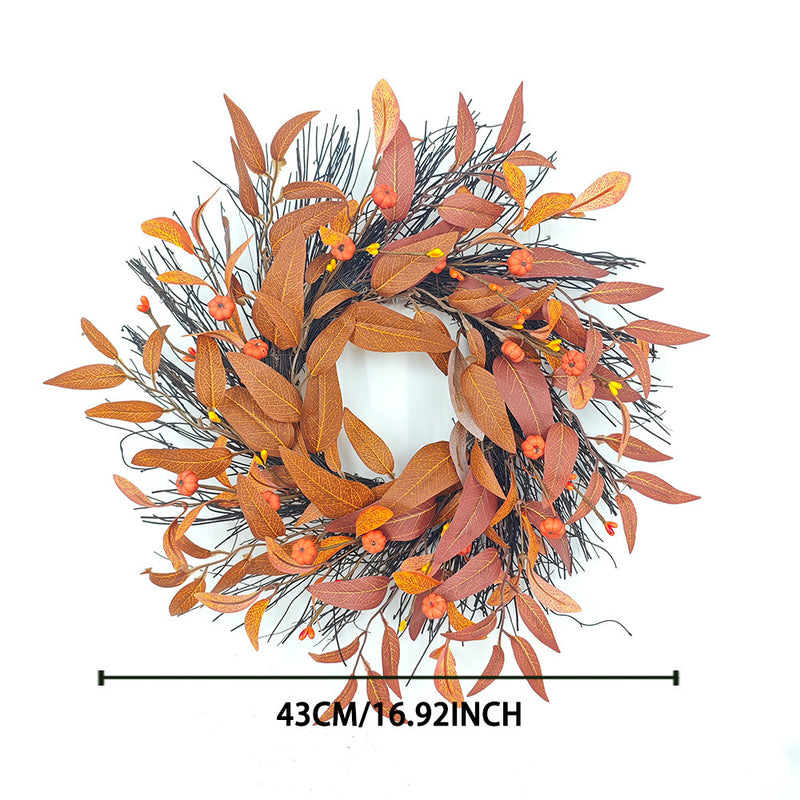 Fall Maple Leaf & Pumpkin Wreath, 17" Diameter, Real-Touch Faux Maple Leaves, Autumn Decor for Home, Wedding, Events, Seasonal Gifting