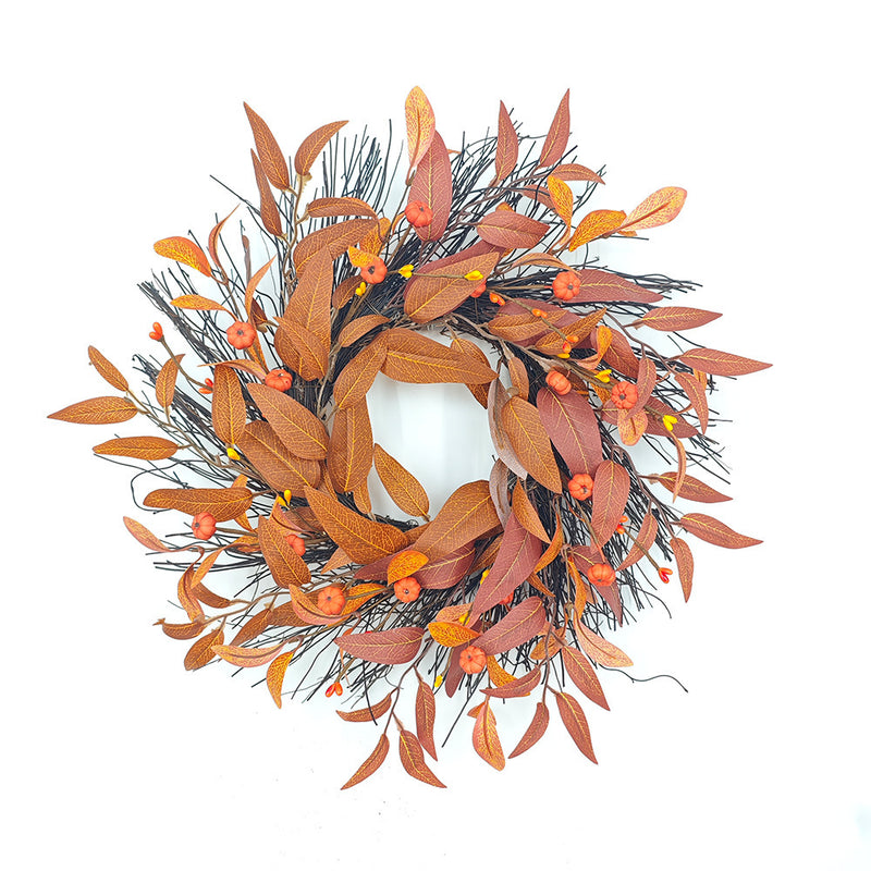 Fall Maple Leaf & Pumpkin Wreath, 17" Diameter, Real-Touch Faux Maple Leaves, Autumn Decor for Home, Wedding, Events, Seasonal Gifting