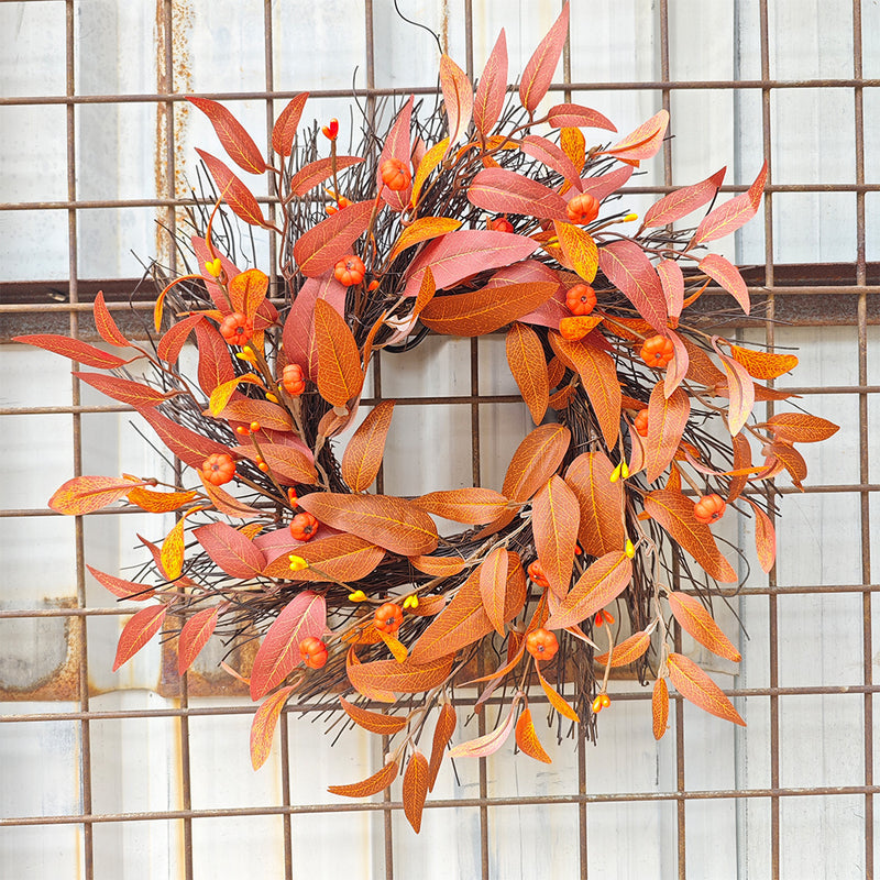 Fall Maple Leaf & Pumpkin Wreath, 17" Diameter, Real-Touch Faux Maple Leaves, Autumn Decor for Home, Wedding, Events, Seasonal Gifting