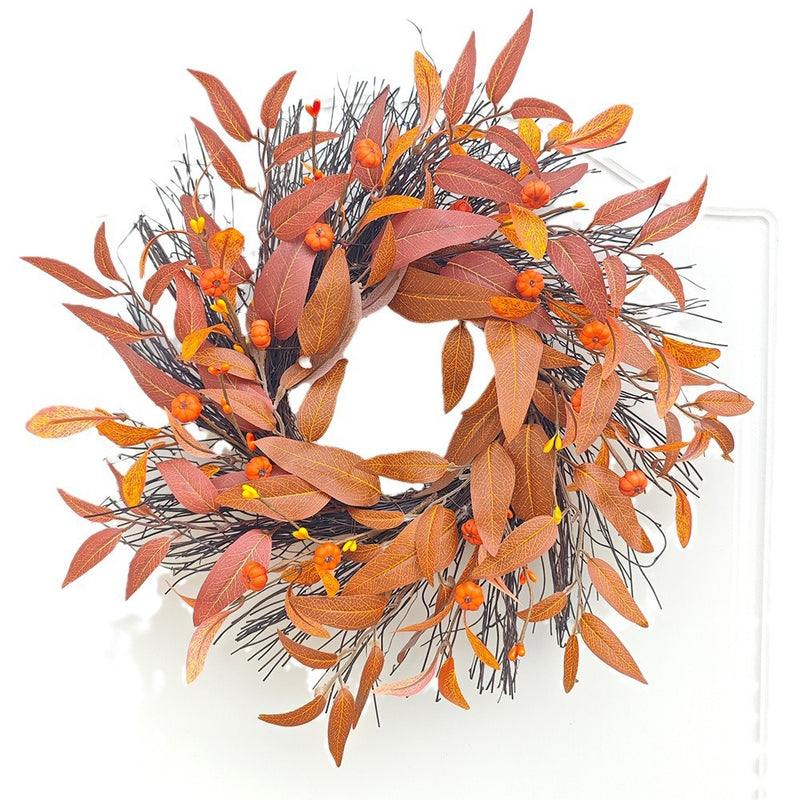 Fall Maple Leaf & Pumpkin Wreath, 17" Diameter, Real-Touch Faux Maple Leaves, Autumn Decor for Home, Wedding, Events, Seasonal Gifting