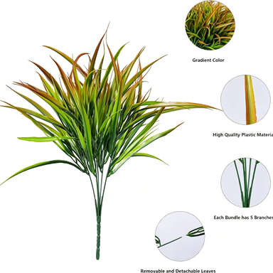 Spring Grass Artificial Greenery, 15" Real-Touch Plastic Stems, 2-Pack, Perfect for Home Decor, Weddings, and Outdoor Arrangements