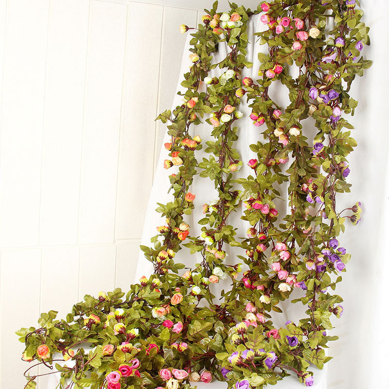 Autumn Star Small Rose Garland, 42 Silk Roses, 87" Long, Real-Touch Faux Flowers for Weddings, Home Decor, Events