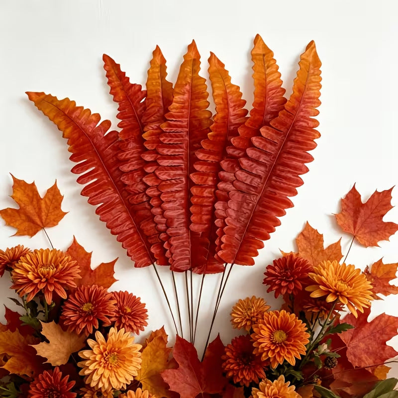 Autumn Persian Fern Leaves, 20-Pack, 3" Tall, Plastic Real-Touch Faux Greenery for Vase Arrangements, Home Decor, Wedding & Event Styling