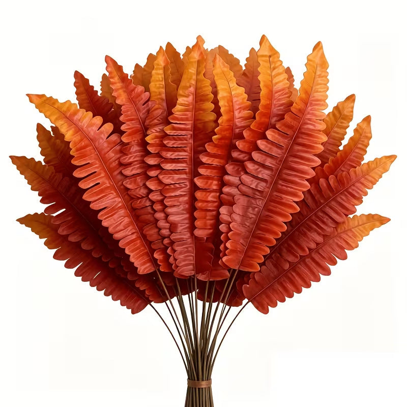 Autumn Persian Fern Leaves, 20-Pack, 3" Tall, Plastic Real-Touch Faux Greenery for Vase Arrangements, Home Decor, Wedding & Event Styling