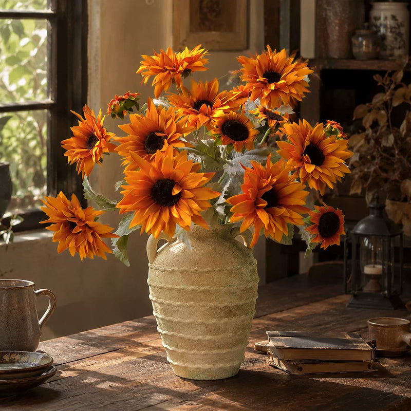 Real-Touch Artificial Sunflower Stems, 3 Heads, 20" Length, Farmhouse Style, Perfect for Home Decor, Weddings, Events, and Commercial Spaces