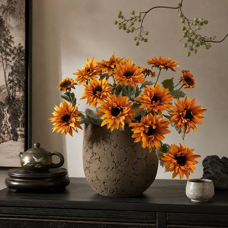 Real-Touch Artificial Sunflower Stems, 3 Heads, 20" Length, Farmhouse Style, Perfect for Home Decor, Weddings, Events, and Commercial Spaces