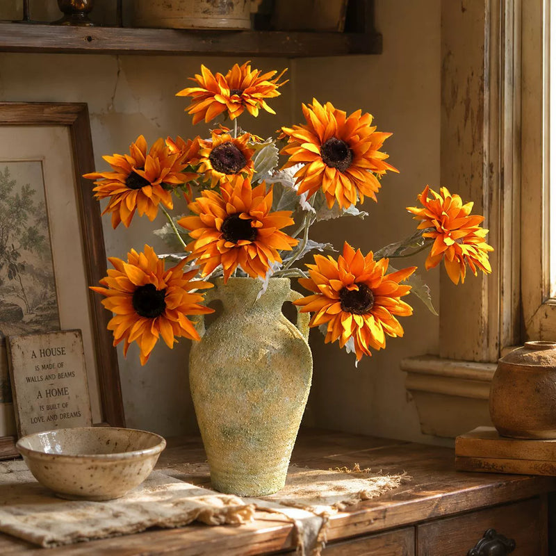 Real-Touch Artificial Sunflower Stems, 3 Heads, 20" Length, Farmhouse Style, Perfect for Home Decor, Weddings, Events, and Commercial Spaces