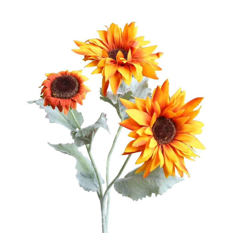 Real-Touch Artificial Sunflower Stems, 3 Heads, 20" Length, Farmhouse Style, Perfect for Home Decor, Weddings, Events, and Commercial Spaces