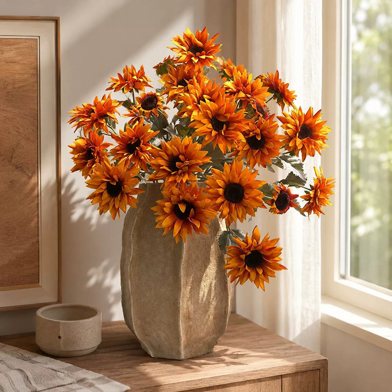 Real-Touch Artificial Sunflower Stems, 3 Heads, 20" Length, Farmhouse Style, Perfect for Home Decor, Weddings, Events, and Commercial Spaces
