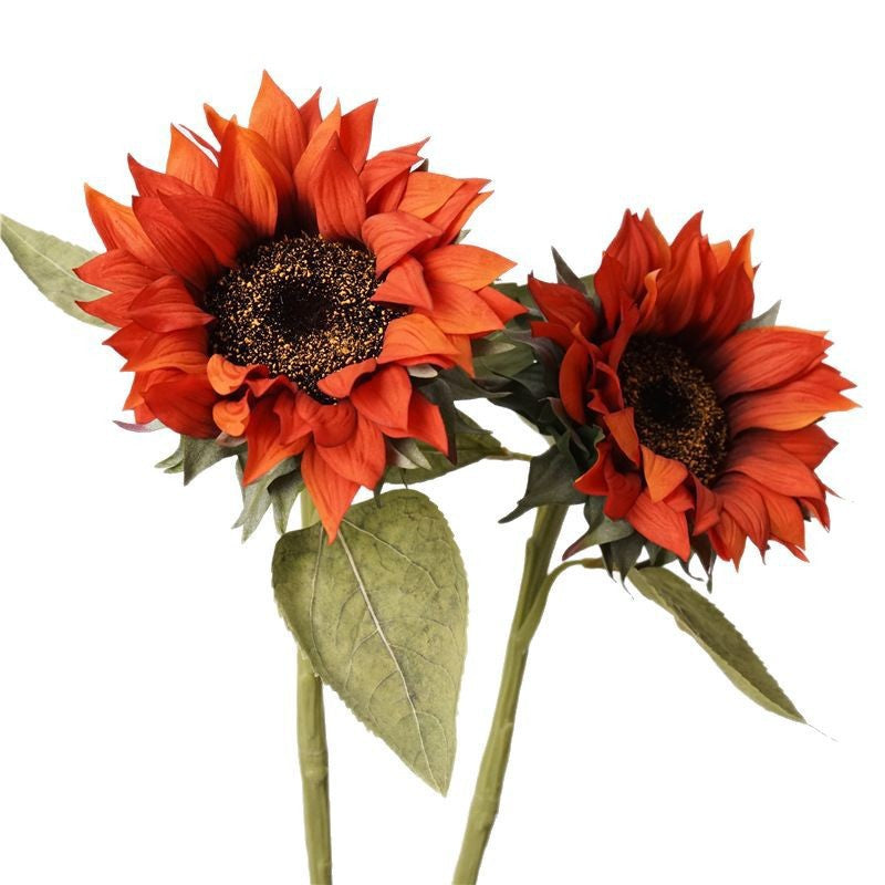 Real-Touch Sunflower Stems, 28" Tall, 6" Flower Heads, Mixed Material, Orange-Red Flame Theme, Perfect for Home Decor, Weddings, Events, and Holiday Arrangements