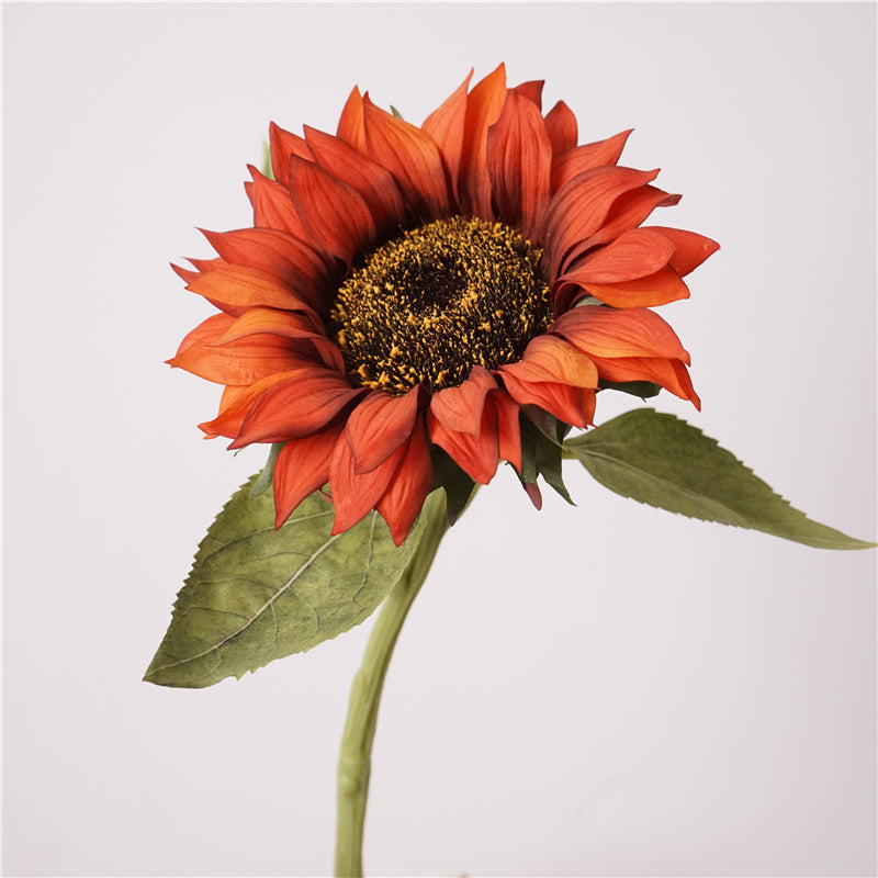 Real-Touch Sunflower Stems, 28" Tall, 6" Flower Heads, Mixed Material, Orange-Red Flame Theme, Perfect for Home Decor, Weddings, Events, and Holiday Arrangements