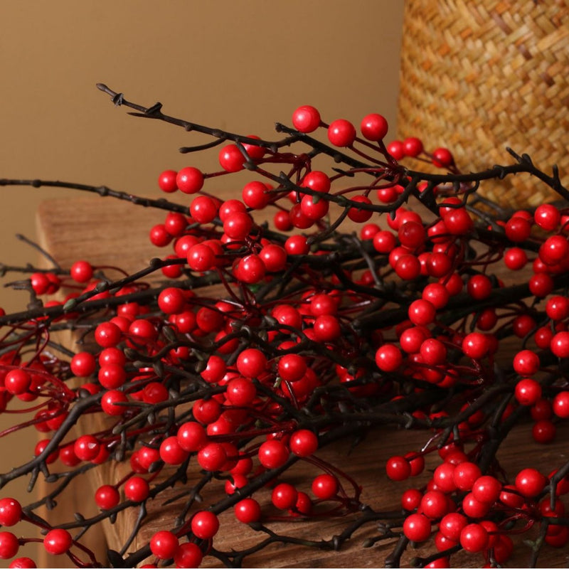 Real-Touch Holly Berry Artificial Stems, 24"-35", Red Faux Berries for Home Decor, Weddings, and Seasonal Arrangements