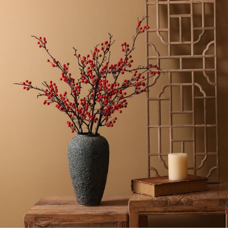 Real-Touch Holly Berry Artificial Stems, 24"-35", Red Faux Berries for Home Decor, Weddings, and Seasonal Arrangements