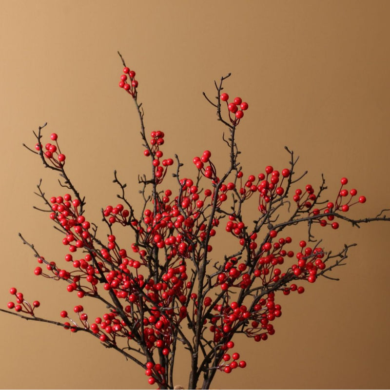 Real-Touch Holly Berry Artificial Stems, 24"-35", Red Faux Berries for Home Decor, Weddings, and Seasonal Arrangements