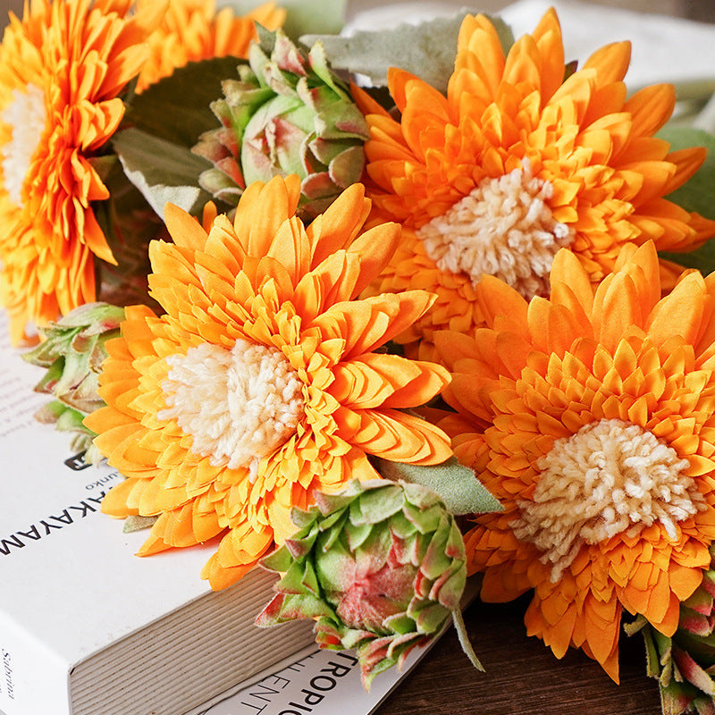 Single Stem Teddy Bear Sunflower Artificial Flower, 18" Silk Real-Touch Stem, Perfect for Home Decor, Weddings, and Gift Arrangements