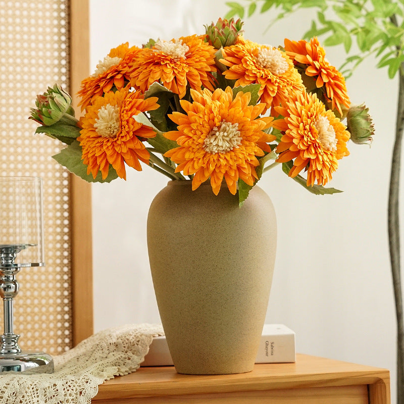 Single Stem Teddy Bear Sunflower Artificial Flower, 18" Silk Real-Touch Stem, Perfect for Home Decor, Weddings, and Gift Arrangements