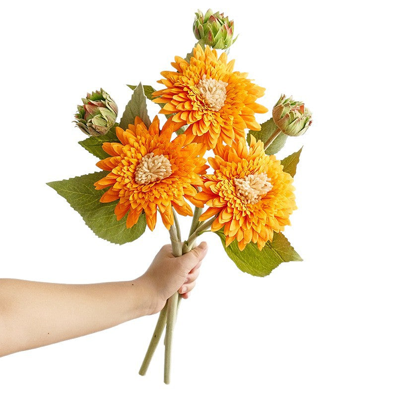 Single Stem Teddy Bear Sunflower Artificial Flower, 18" Silk Real-Touch Stem, Perfect for Home Decor, Weddings, and Gift Arrangements