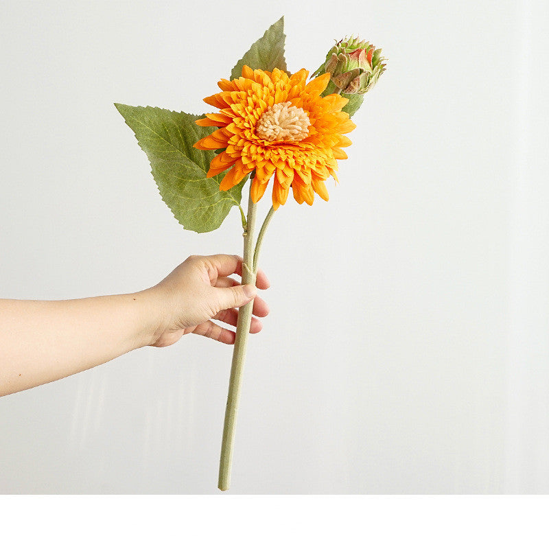 Single Stem Teddy Bear Sunflower Artificial Flower, 18" Silk Real-Touch Stem, Perfect for Home Decor, Weddings, and Gift Arrangements
