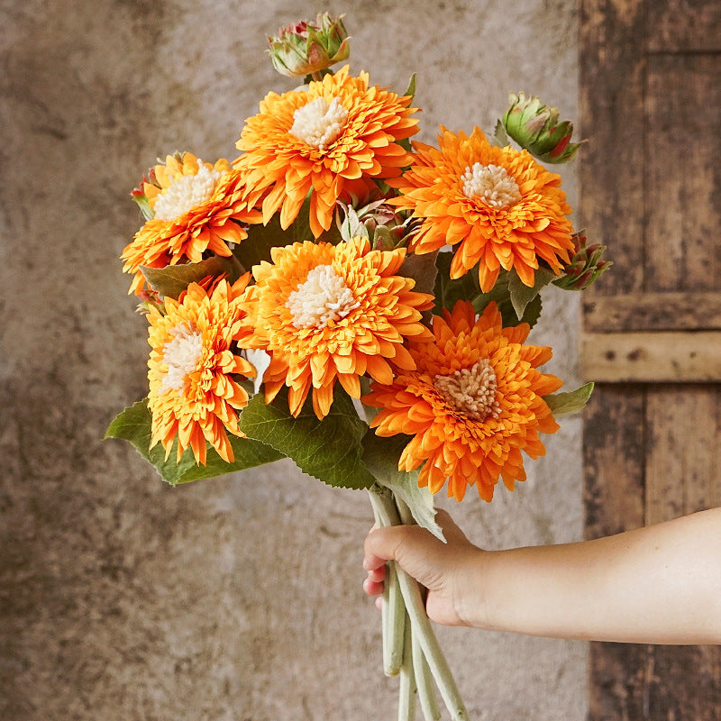 Single Stem Teddy Bear Sunflower Artificial Flower, 18" Silk Real-Touch Stem, Perfect for Home Decor, Weddings, and Gift Arrangements