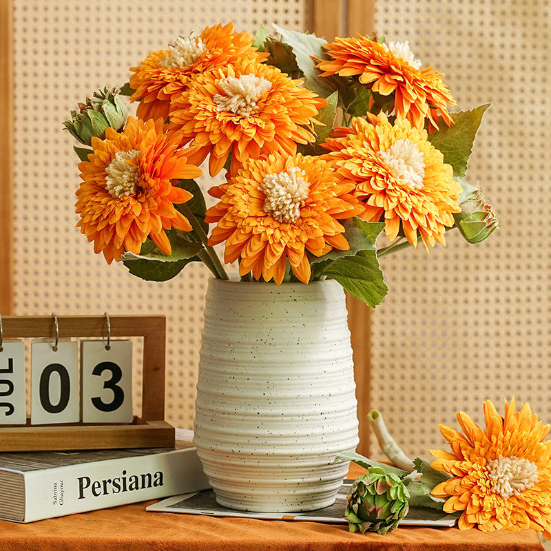Single Stem Teddy Bear Sunflower Artificial Flower, 18" Silk Real-Touch Stem, Perfect for Home Decor, Weddings, and Gift Arrangements