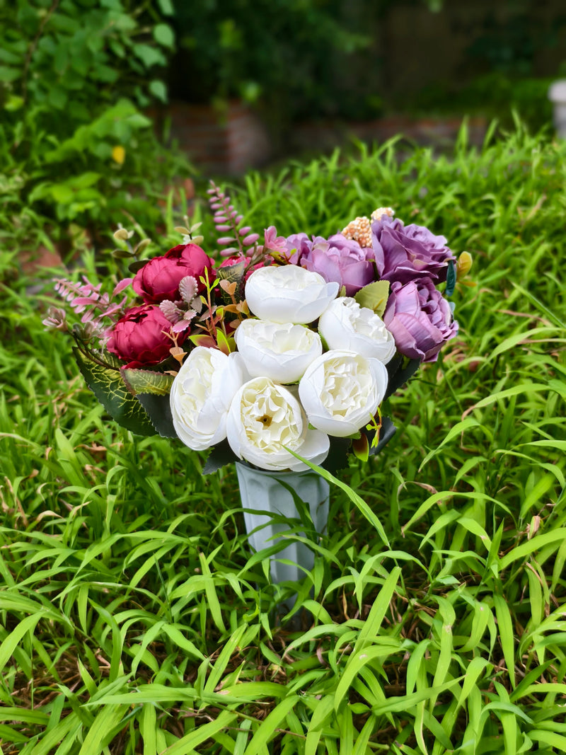 16" Real-Touch Artificial Cemetery Flowers with Ground Stake, Lifelike Silk Blooms for Grave Decor, Home Arrangements, Wedding & Event Displays