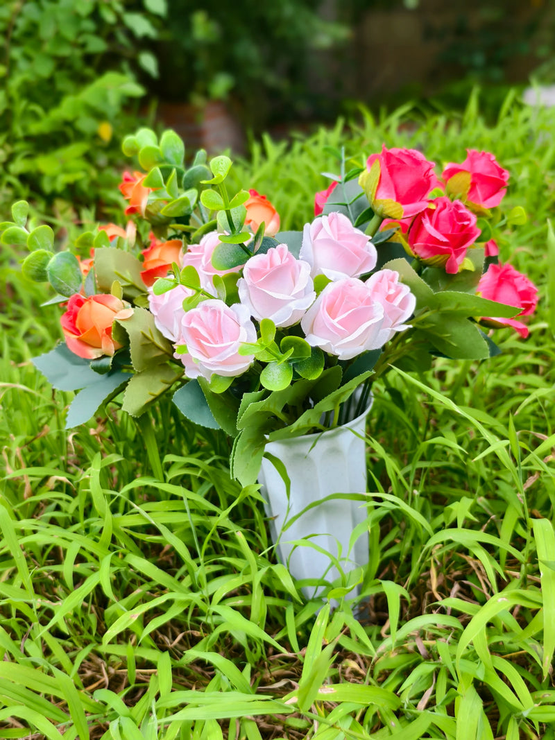 16" Real-Touch Artificial Cemetery Flowers with Ground Stake, Lifelike Silk Blooms for Grave Decor, Home Arrangements, Wedding & Event Displays
