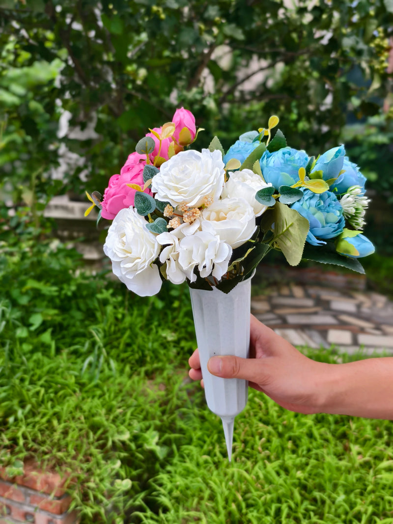 16" Real-Touch Artificial Cemetery Flowers with Ground Stake, Lifelike Silk Blooms for Grave Decor, Home Arrangements, Wedding & Event Displays