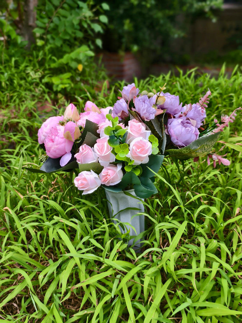16" Real-Touch Artificial Cemetery Flowers with Ground Stake, Lifelike Silk Blooms for Grave Decor, Home Arrangements, Wedding & Event Displays