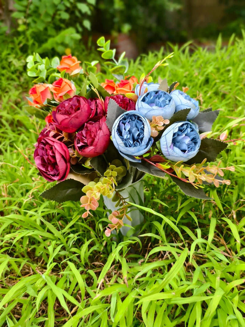 16" Real-Touch Artificial Cemetery Flowers with Ground Stake, Lifelike Silk Blooms for Grave Decor, Home Arrangements, Wedding & Event Displays